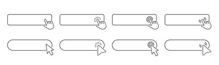 Click Here Button with hand or mouse cursor. Click action button. Hand pointer icon with search field. Set for website designのイラスト素材