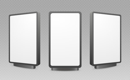 Blank advertisement banner lightbox. Vertical street poster billboard mockup in different position. Here can be your advertising. Vector illustrationのイラスト素材