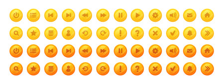 Collection of gold glossy buttons for mobile development, casual games, ui kitのイラスト素材