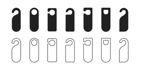 Hotel room hanger set. Do not disturb labels. Black and outline emblem. Vector EPS 10のイラスト素材