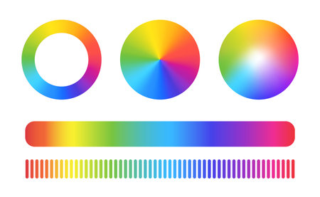 Color wheel or color circle. Vector rgb multi color palette with rainbow light spectrum gradientのイラスト素材