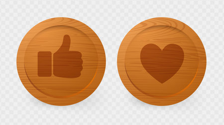 Thumb up and down icon. Vector like and unlike wooden button for website and mobile appのイラスト素材