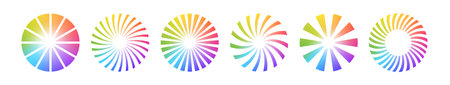 Set of rainbow color spirals. Abstract swirl shapes with bright multi color gradient. Twisting...