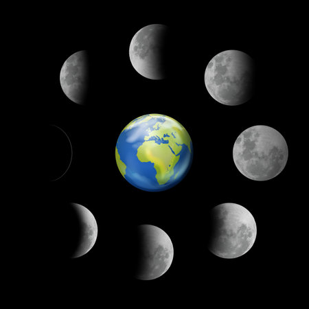 Moon phases vector design set. Realistic moon cycle icons EPS10のイラスト素材