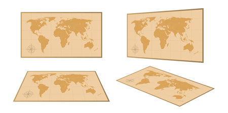 Vintage old world map vector illustration top view and perspective. World atlas in antique retro style EPS10のイラスト素材