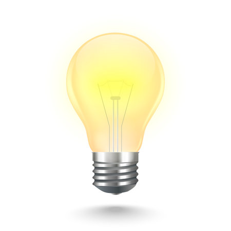 Realistic light bulb with glow effect on white background. Creativity or idea symbol. Vector EPS 10のイラスト素材