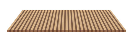 Realistic wooden board or table with striped natural texture in perspective view for product display, mockup, showcase. Vector background templateのイラスト素材