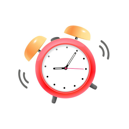 Cartoon red retro alarm clock ringing. Time management and morning wake up reminder