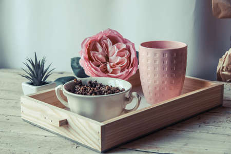 A perfect breakfast in my bedの写真素材