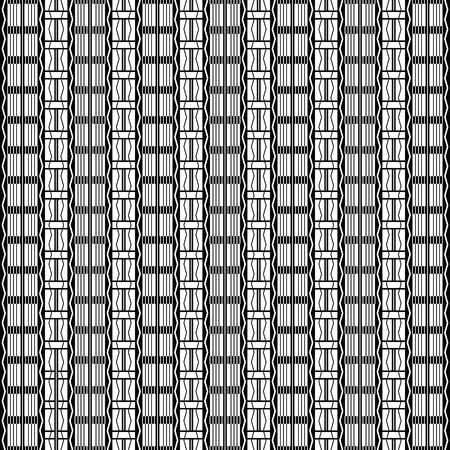 Black and white dynamic seamless symmetrical vector pattern with thick and thin lines and zigzag elementsのイラスト素材
