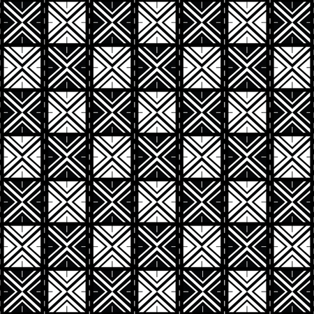 Black and white chessboard-like seamless symmetrical vector pattern with bold crosses and visible stitchingのイラスト素材