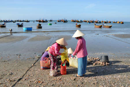 Nha Trang, Vietnam, January 2012-Vietnamese Fishermen.のeditorial素材