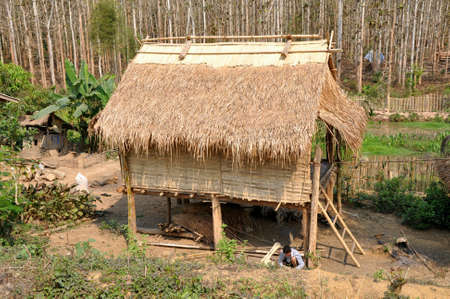 Laos-Feburary 2012: Traditional Laotian House のeditorial素材
