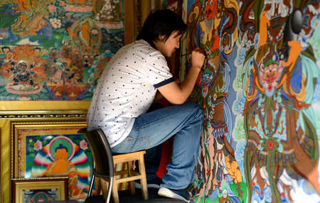 Beijing, China, 2013 Tibetan Painter のeditorial素材