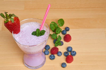 a smoothie with fruitsの写真素材
