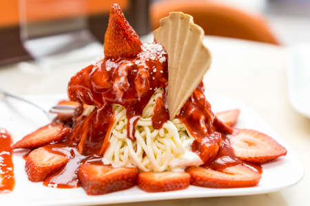 German ice cream made to look like a plate of spaghettiの写真素材