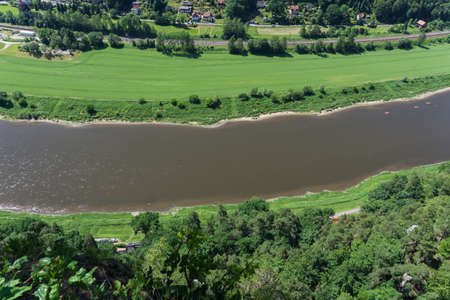 View from the top of the river Elbe, Germanyの写真素材