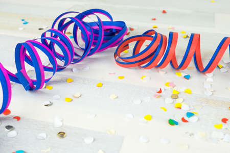 Colorful streamers and confettiの写真素材