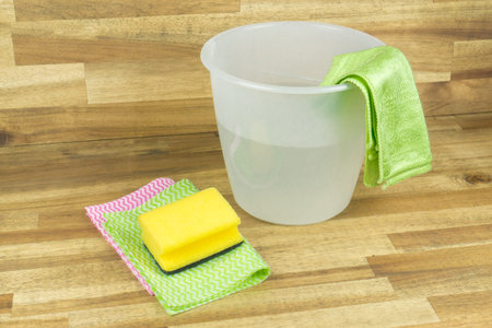 Spring cleaning, bucket, sponge and cleaning ragの写真素材