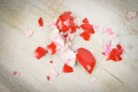 Shells of a red easter eggの写真素材