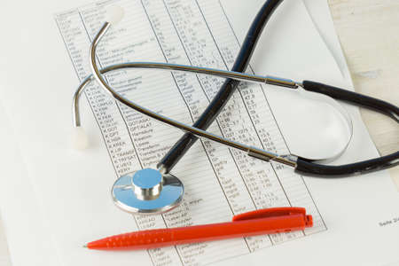 Stethoscope and lab reportの写真素材