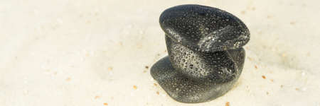 Three black stones on the beachの写真素材