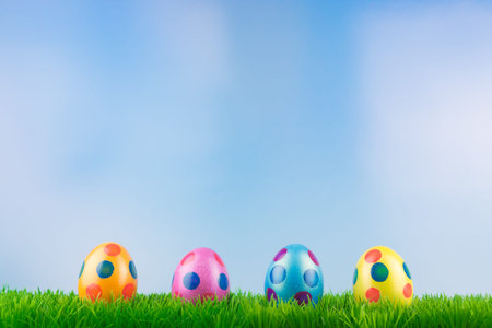 Colorful easter eggs with blue sky