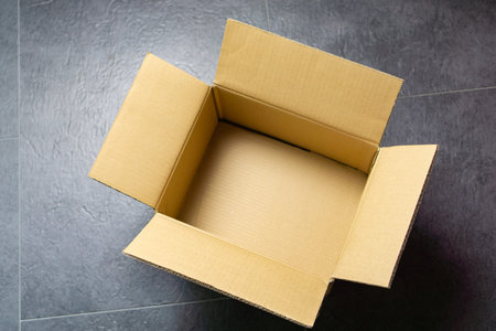 Opened cardboard box, view from above