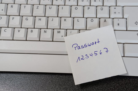 Note with the german word for password on a computer keyboard
