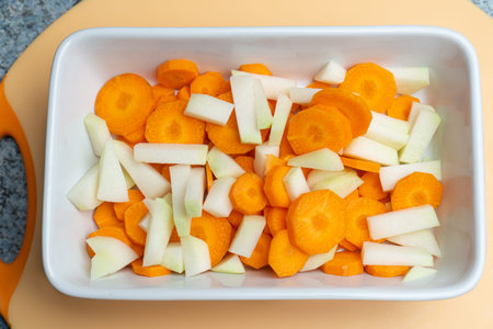 Freshly cut carrots and kohlrabiの写真素材