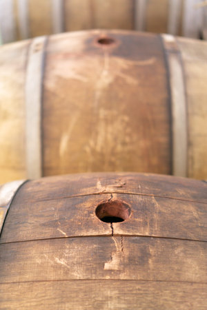 old wooden wine barrels in a wine press
