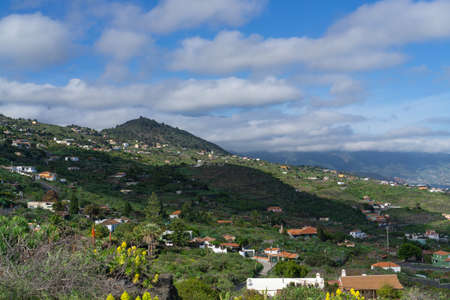 The beautiful island of La Palma, Spain, with a view of the town of Lodero and the Atlantic Oceanの写真素材