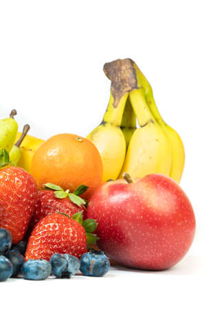 Lots of fresh fruit isolated on a white background, copy spaceの写真素材