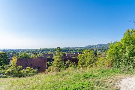 View over the roofs of the green city of Kassel, in Germany, district Kirchditmoldの写真素材
