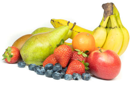 Lots of fresh fruit isolated on a white background, copy spaceの写真素材
