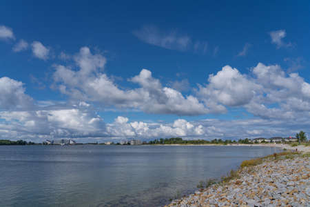 Beautiful inland lake in Heiligenhafen, Germany, famous bathing place in Germany at the Baltic Seaの写真素材