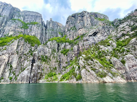 The famous rock destination in Norway, Preikestolenの写真素材