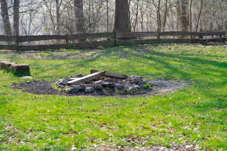 Big fireplace on a meadowの写真素材