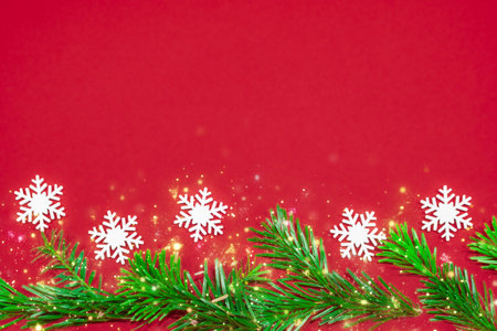 Merry Christmas or New Year decoration red backgroundの写真素材