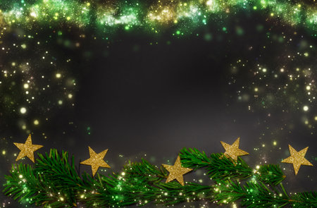 Merry Christmas or New Year decoration black backgroundの写真素材