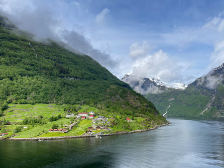 In the beautiful Geiranger Fjord in Norwayの写真素材
