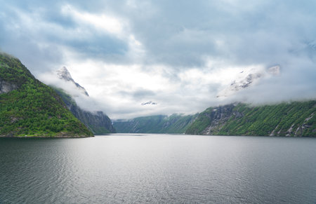 Beautiful fjord landscape at Hellesylt in Norwayの写真素材