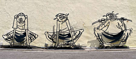 PENANG, MALAYSIA - APRIL 11th 2019 - Street art in George town, a world heritage site.のeditorial素材