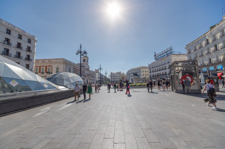 Famous Square of Puerta del Sol in Madrid, Spain, during the summer of 2018.のeditorial素材