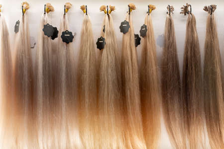 Artificial hair, used in hairdressing and beauty salons. Beauty concert. Wigsの写真素材