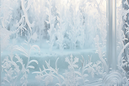 Enchanting Serenity. Capturing the Ethereal Beauty of Frost on Glass in a Tranquil Winter Wonderlandの素材