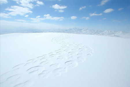 Pristine Snow Patterns. Serene Winter Landscape with Calming Rhythms and Natural Beautyの素材