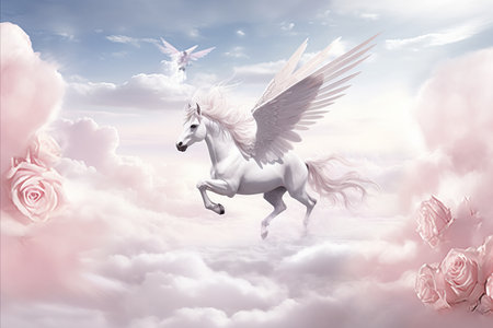 Graceful Unicorn in Soft Peach Fuzz, Mystical Creature in Trendy Tones for Dreamy Loversの素材