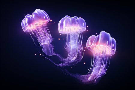 Fantasy jellyfish, vibrant pink fuzz on dark solid background - colorful art abstractの素材