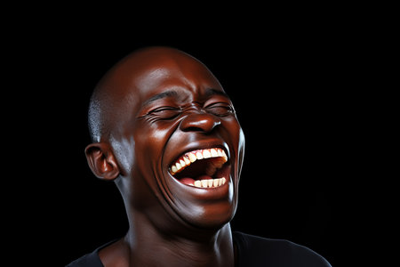 Close-up of Retro Laughing African Man with Stylish Background, Vintage Fashion Conceptの素材